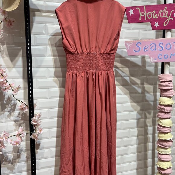 Zip Front Smocked Waist Midi Dress - Picture 4 of 4